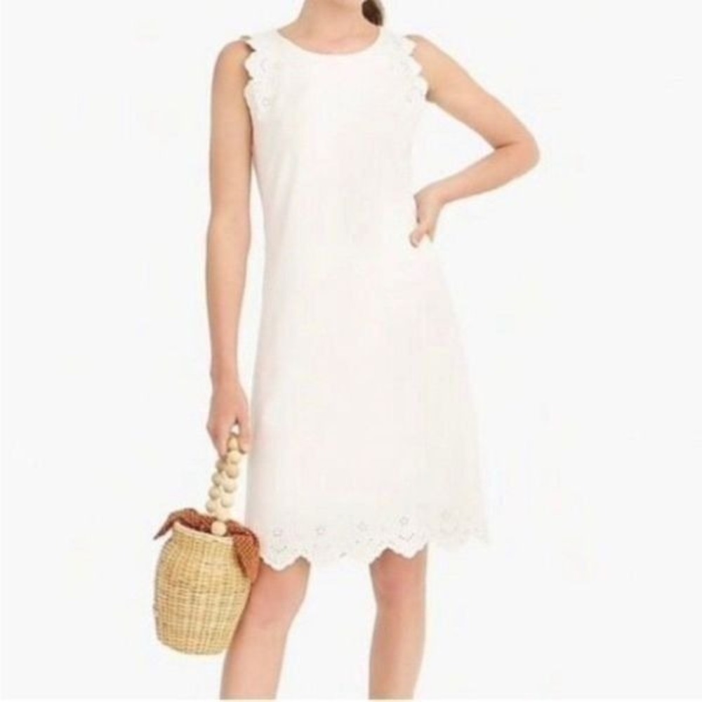 J Crew Sleeveless Knit Dress‎ With Eyelet Trim White Size S